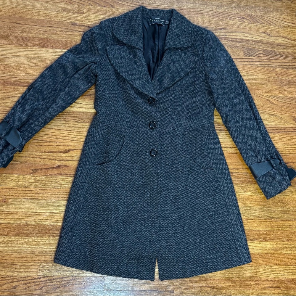 Gorgeous Peruvian Connection Herringbone Tweed Wool Alpaca Pleated Coat